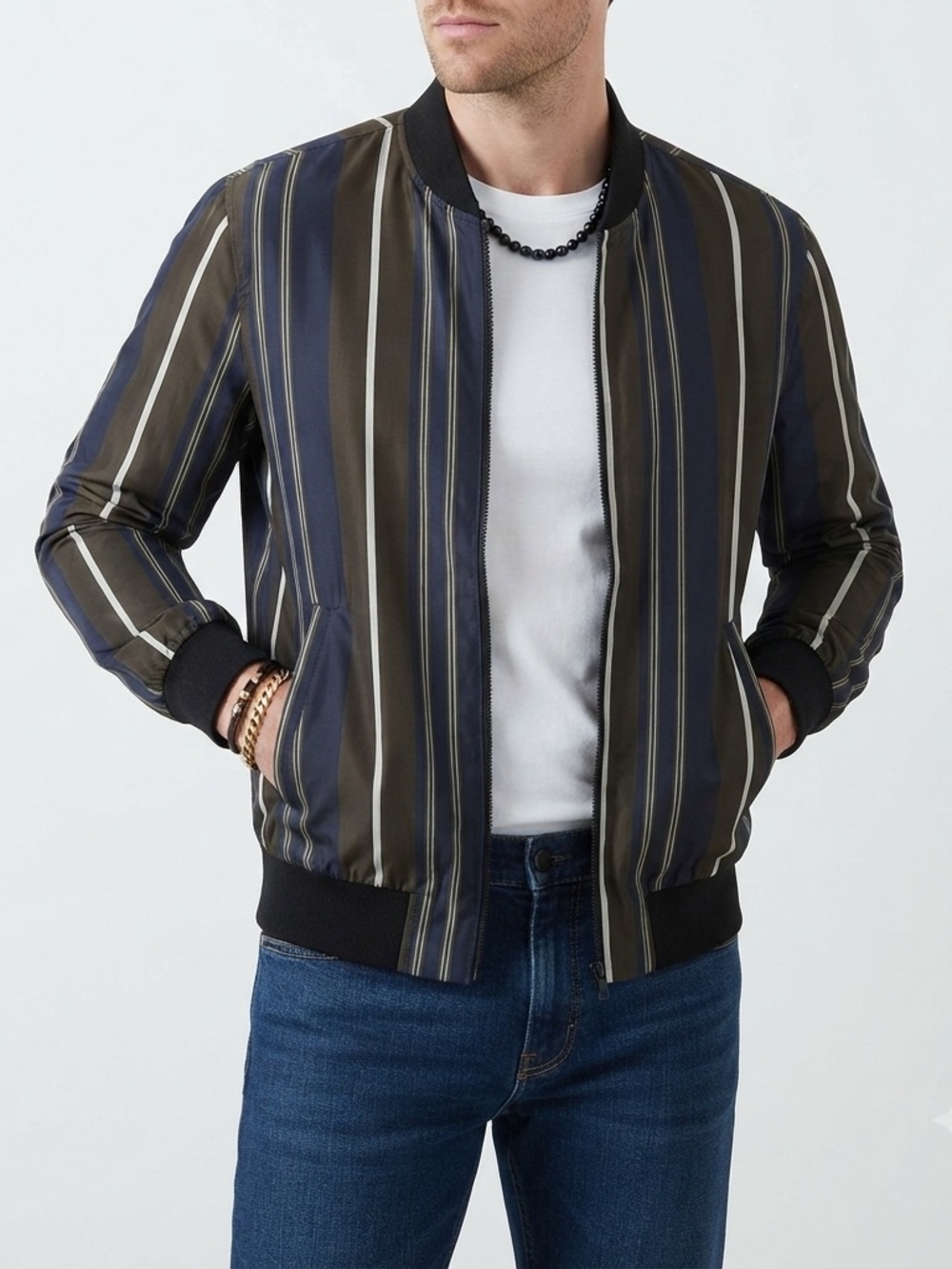 Urban Revivo Striped Bomber Jacket